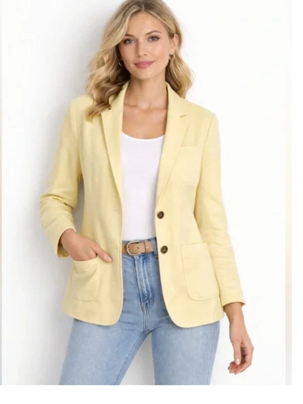 Talbots Aberdeen Pique Spring Buttery Yellow Blazer Pockets Retails $150